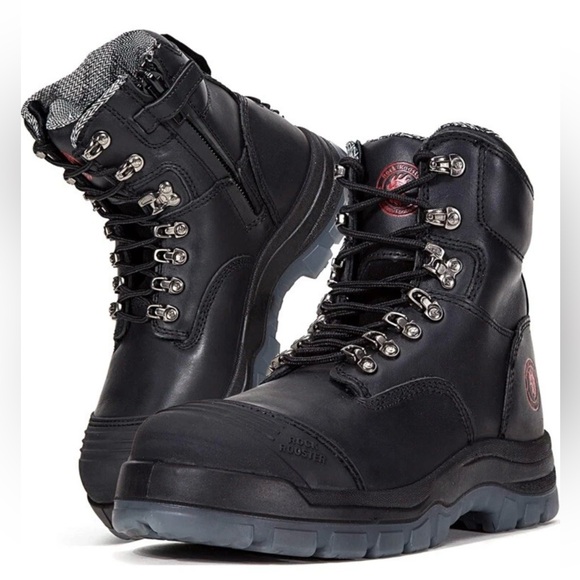 ROCKROOSTER Work Boots for Men7 inchSteel Toezip sided black Size 14. R14